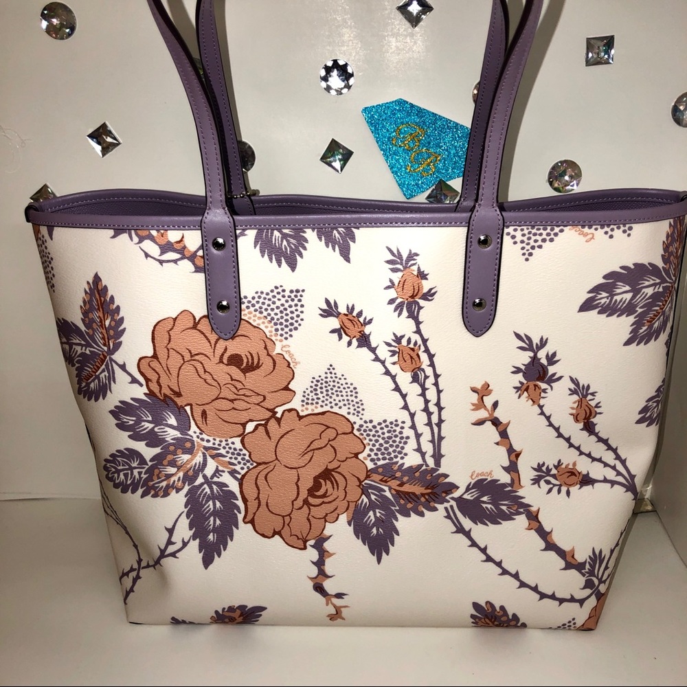 COACH💎THORN ROSE CITY REVERSIBLE TOTE LILAC - Picture 2 of 4